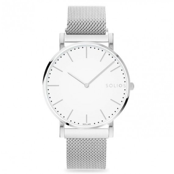 
									Solios Watch Solar White | Silver Mesh 36mm - Silver Case 